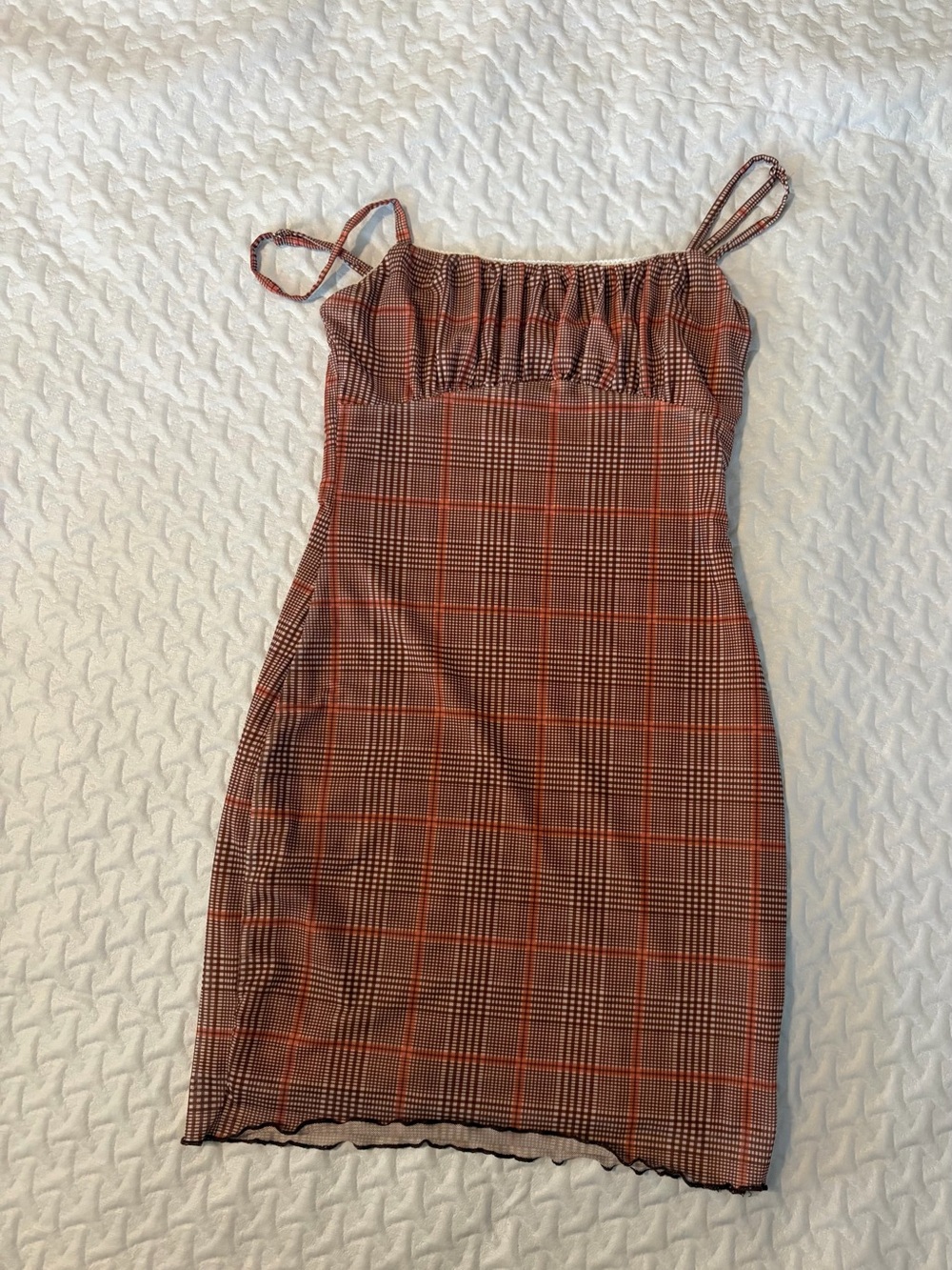 Plaid Spaghetti-Strap slip  Dress in Brown and Orange